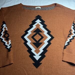 AndTheWhy geometric knit sweater,burnt orange rust pullover. Size S/M